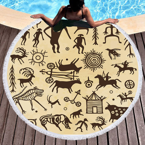 Image of Country Animal Sketch SWST3592 Round Beach Towel