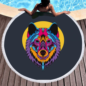 Colorful Wolf Illustration SWST3594 Round Beach Towel