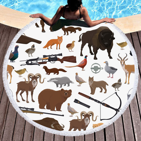 Image of Forest Animal Hunter SWST3595 Round Beach Towel