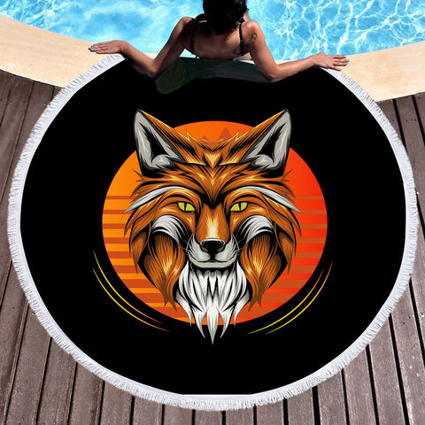 Image of Orange Wolf Illustration SWST3597 Round Beach Towel
