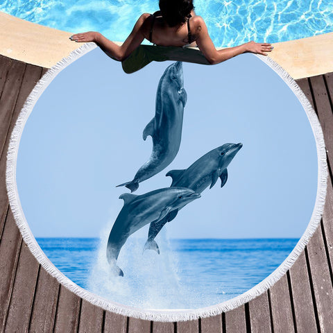 Image of Three Jumping Dolphin SWST3600 Round Beach Towel
