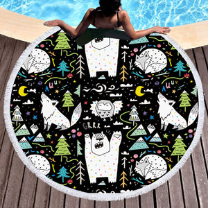 Cartoon Winter Animals SWST3601 Round Beach Towel