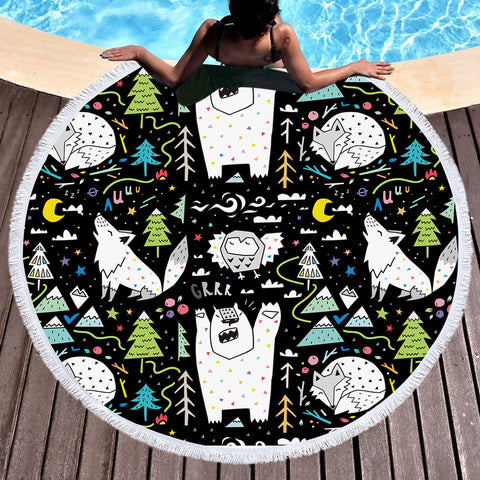 Image of Cartoon Winter Animals SWST3601 Round Beach Towel