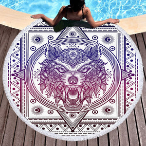 Angry Wolf B&W Bandana SWST3602 Round Beach Towel