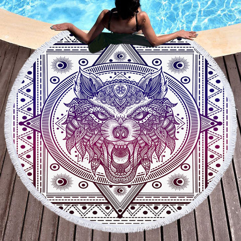 Image of Angry Wolf B&W Bandana SWST3602 Round Beach Towel