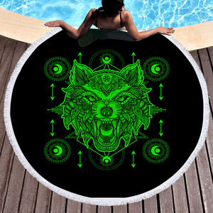 Neon Wolf Dreamcatcher SWST3603 Round Beach Towel