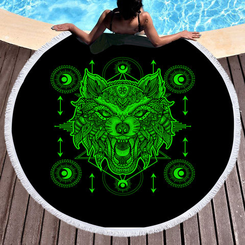 Image of Neon Wolf Dreamcatcher SWST3603 Round Beach Towel
