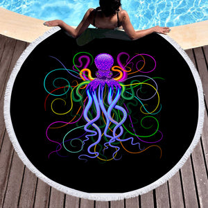 Neon Colorful Octopus SWST3605 Round Beach Towel