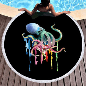 Funny Colorful Octopus  SWST3609 Round Beach Towel