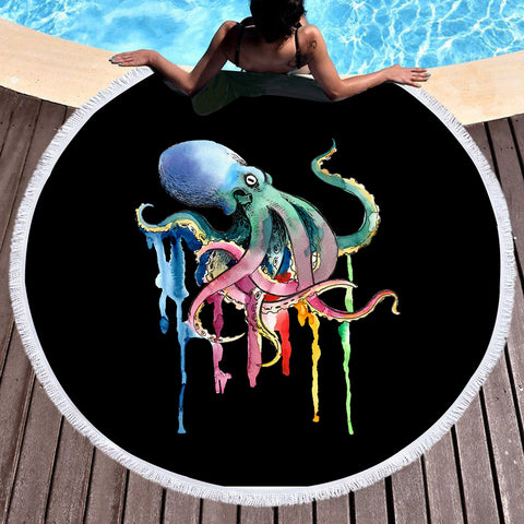 Image of Funny Colorful Octopus  SWST3609 Round Beach Towel