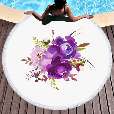 Image of Purple Flower SWST3615 Round Beach Towel