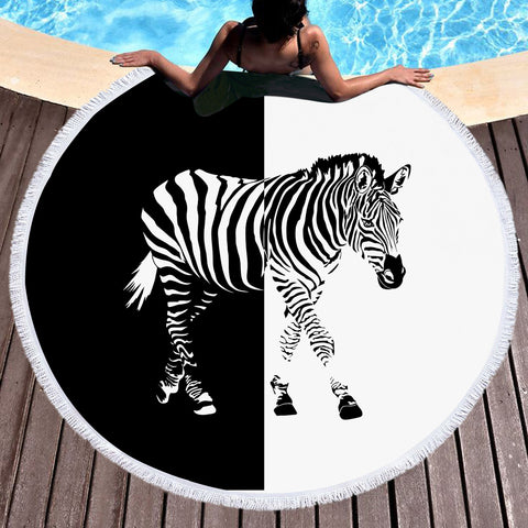 Image of B&W Zebra SWST3648 Round Beach Towel