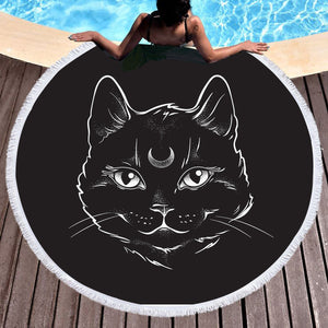 B&W Moon Cat SWST3651 Round Beach Towel