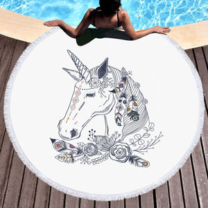 Floral Unicorn Sketch SWST3652 Round Beach Towel