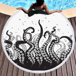 B&W Octopus's Tentacles SWST3654 Round Beach Towel