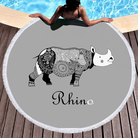 Image of B&W Aztec Rhino SWST3657 Round Beach Towel