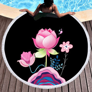 Lotus Flowers Illustration SWST3661 Round Beach Towel