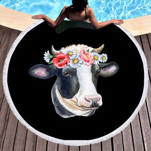 Floral Dairy Cattle SWST3663 Round Beach Towel