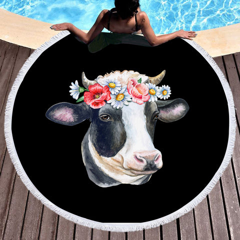 Image of Floral Dairy Cattle SWST3663 Round Beach Towel