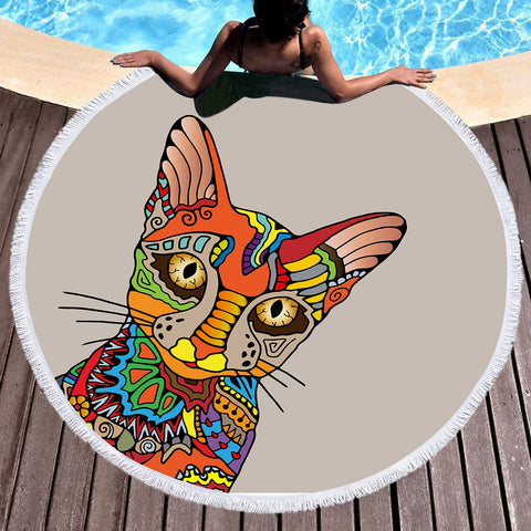 Image of Colorful Aztec Sphynx SWST3664 Round Beach Towel