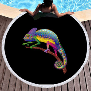 Colorful Aztec Chameleon SWST3665 Round Beach Towel