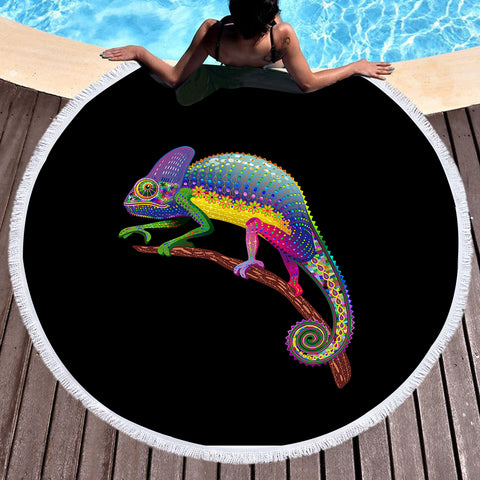 Image of Colorful Aztec Chameleon SWST3665 Round Beach Towel