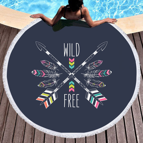 Image of Arrow & Feather - Wild & Free SWST3667 Round Beach Towel