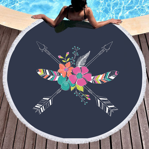 Image of Floral Arrows & Feather SWST3668 Round Beach Towel