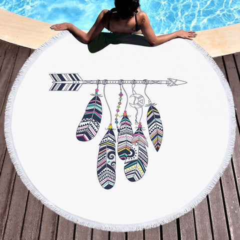 Image of Feathers On Straight Arrow SWST3669 Round Beach Towel