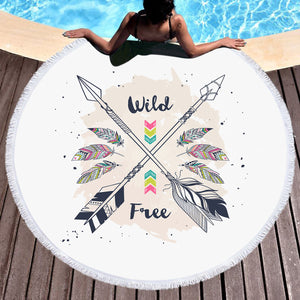 Wild & Free Pink Feather & Arrows SWST3670 Round Beach Towel