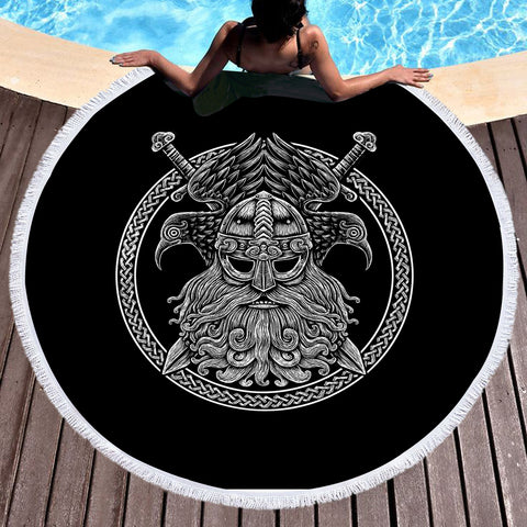 Image of Circle Eagles Warrior Metal Logo SWST3671 Round Beach Towel