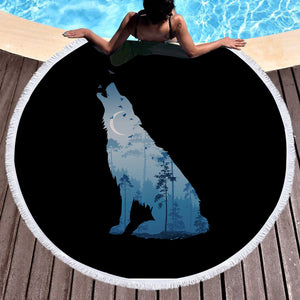 Night Forest Wolf SWST3673 Round Beach Towel