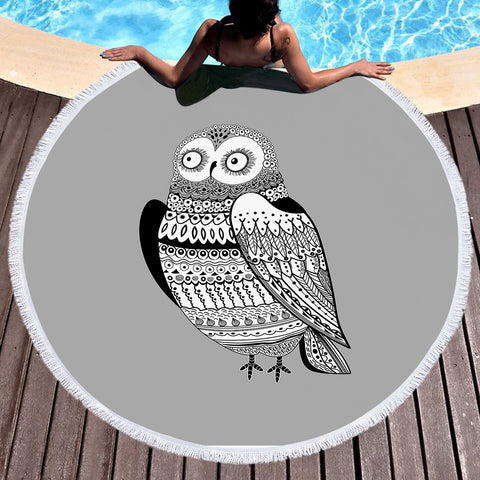 Image of B&W Aztec Owl SWST3674 Round Beach Towel