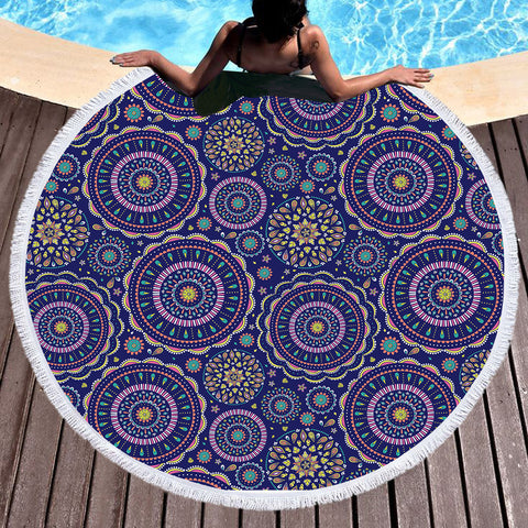 Image of Dark Blue Mandala SWST3675 Round Beach Towel