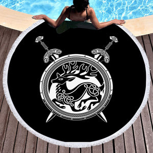 Deer Shield and Knives SWST3676 Round Beach Towel