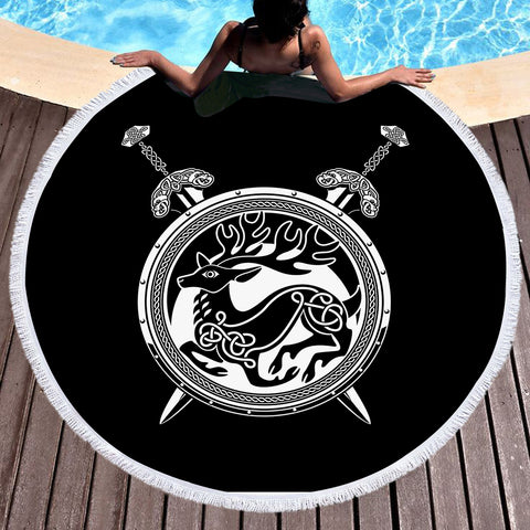 Image of Deer Shield and Knives SWST3676 Round Beach Towel