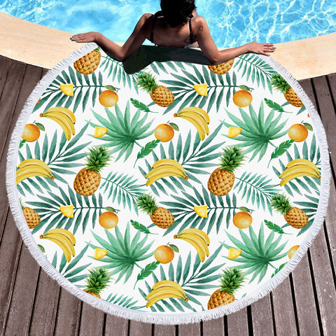 Image of Tropical Pineapple & Bananas SWST3677 Round Beach Towel
