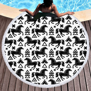 Multi Triangles & Black Horses SWST3678 Round Beach Towel