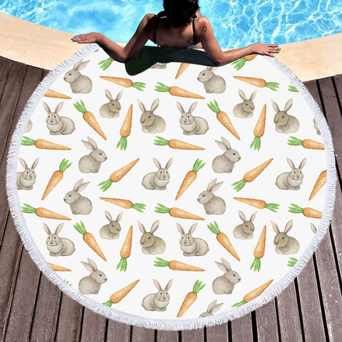 Image of Rabbits & Carrots Monogram SWST3680 Round Beach Towel