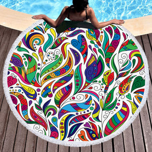 Multicolor Aztec Pattern on Feather SWST3681 Round Beach Towel