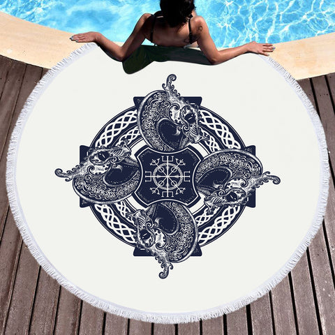 Image of Navy Ancient Mandala SWST3683 Round Beach Towel