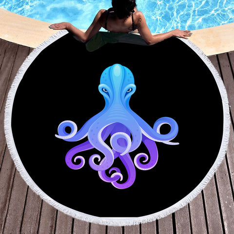 Image of Gradient Blue&Purple Angry Octopus SWST3687 Round Beach Towel