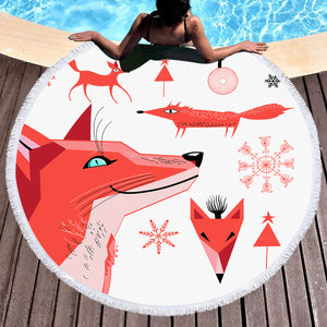 Winter Funny Shapes of Fox SWST3688 Round Beach Towel