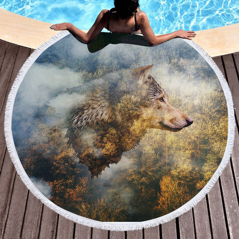 Image of Cozy Forest Wolf SWST3689 Round Beach Towel