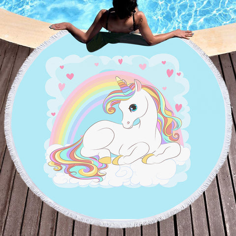 Image of Rainbow Lovely Unicorn  SWST3690 Round Beach Towel