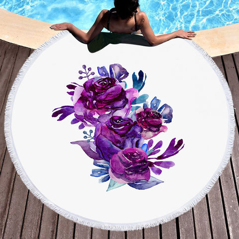 Image of Gradient Blue&Purple Roses SWST3691 Round Beach Towel