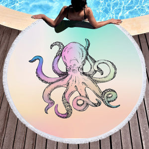 Multicolor Gradient Octopus SWST3692 Round Beach Towel