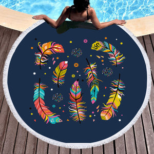 Colorful Feather & Dot SWST3697 Round Beach Towel