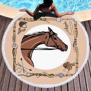 Riding Horse Draw SWST3699 Round Beach Towel
