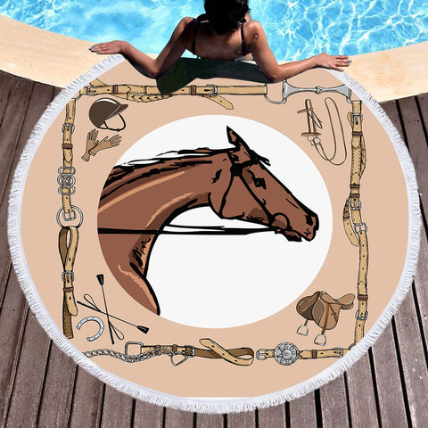 Image of Riding Horse Draw SWST3699 Round Beach Towel